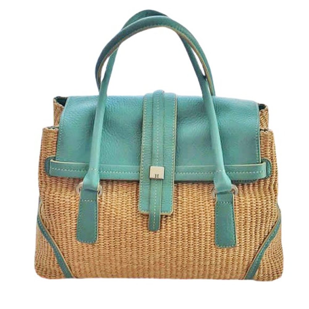Tommy Hilfiger Woven Leather Trim Satchel Handbag